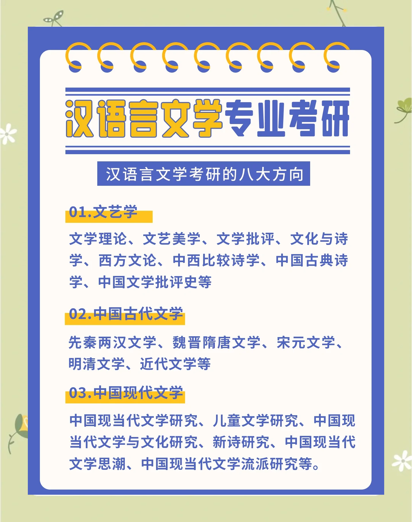 汉语言文学专业考研的方向有